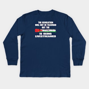 The Revolution Will Not Be Televised But The Genocide Is Being Livestreamed - Genocide Flag Colors - Double-sided Kids Long Sleeve T-Shirt